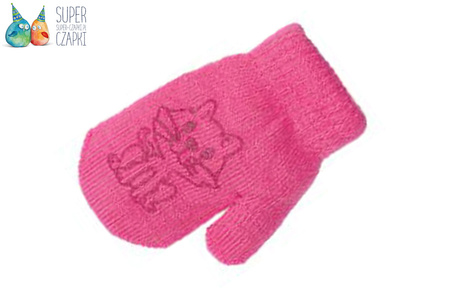 Rękawiczki jednopalczaste kotek ciemny róż ocieplone 12cm