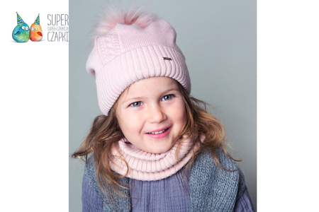 BROEL Costanza czapka na zimę dla dziewczynki warkocz pudrowy róż