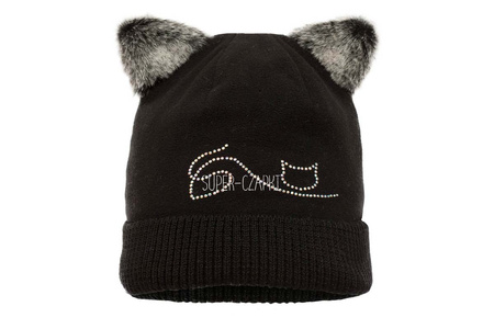
                    BROEL Kesha czapka na zimę dla dziewczynki kotek czarny
                